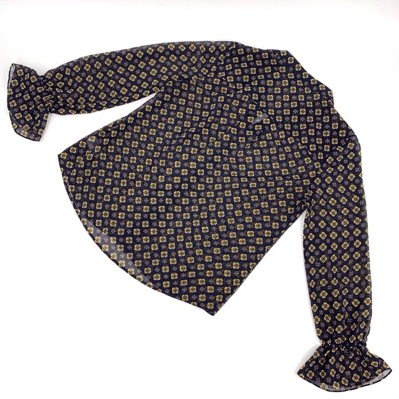 Cabi Mosaic Blouse # 3772, Medallion Print Collarless Bell Sleeve Blouse, Medium - Picture 11 of 16